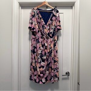 💐 NWT! Lilac and Navy Blue Leana MAGGY LONDON Faux Wrap Dress - Size 18W
